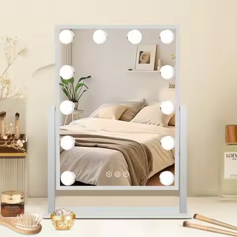 Vanity Mirror with Lights Hollywood Makeup Mirror with 12 LED Bulbs 3 Color Lighting 360°Rotation fo