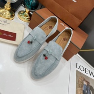 LP Soft-Soled Loafers Single Shoes Slip-On Flat Fringed Women's Shoes Genuine Leather Cashmere Peas 