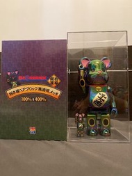 全新 Bearbrick 招財貓 電鍍黑透明 400%+100% 不連透明展示盒