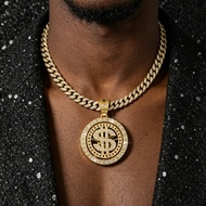 European American Fashion Alloy Cuban Dollar Rotating Pendant Necklace Unique Exaggerated Dollar Men