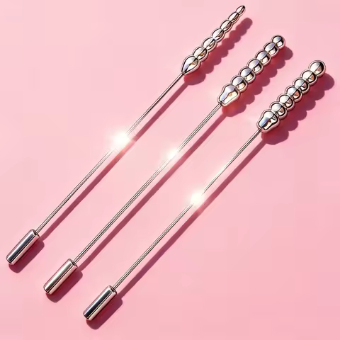 Threaded Beaded Urethral Sounding Rod Stainless Steel With Handle Male Urethral Dilator Prostate Sti