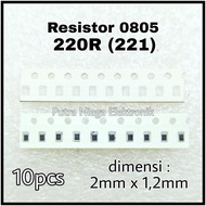 (10pcs) Smd Resistor 0805 220R Resistance 220ohm 220 ohm Marking: 221 putr4n14