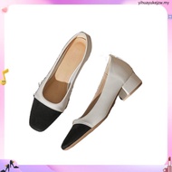 Soft Color Block Square Head Low Heel Women's New Autumn Thick Heel Shallow Mouth Lofers