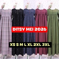 Daster Ditsy Mei Nightgown 2026 XS SML XL 2XL 3XL, Walla grey, Walla pink, finnie green, finnie blac