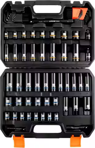 3/8 inch Drive 12 Point Socket Set 71 Piece,SAE(5/16-3/4in) and Metric(8-22mm),Deep & Shallow,CR-V.W