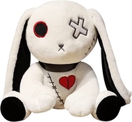 12in Creepy Goth Bunny Plush Crazy Rabbit Plushie Toys, Spooky Bunny Stuffed Animal Doll for Hallowe