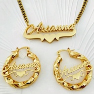 1set Fashion Personalized Customized Text, Double-Layer Nameplate Necklace, 5cm Erring,45+5cm Neckla