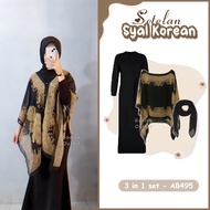 Godiva Outfit Lebaran Outer Scarf 3in1 Set Korean Teen Style (Bella Square + Outer + Long Dress) Sim