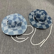 LV Checkered Bucket Hat with Drawstring Outdoor Sun Protection Cap.MY