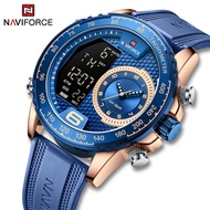 นาฬิกา NAVIFORCE สำหรับผู้ชายต้นฉบับกันน้ำดิจิตอล LED นาฬิกาข้อมือเรืองแสง Relo ชุดของขวัญ9199T