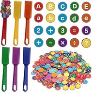 Coopay 312 Pcs Alphabets Numbers Chips and 6 Pcs Magnetic Wands - Toddler Learning Letters for Spell