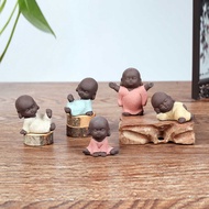 Iwishan Colorful Sand Four Little Monks Tea Pets Ceramic Crafts Tathagata Car Buddha Statue Zen Orna
