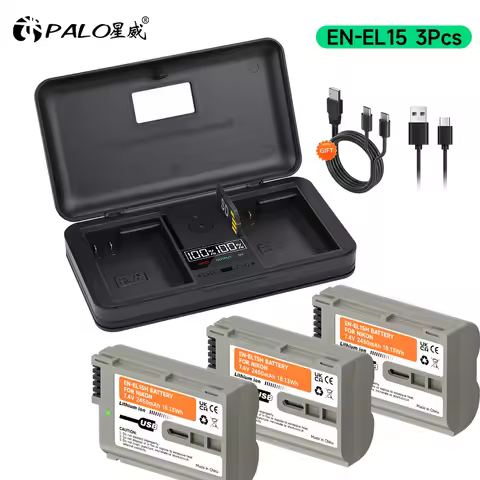 PALO EN-EL15C EL15C EN EL15 USB Charging Battery with LCD Charger Case for Nikon EN-EL15A D780 D850 