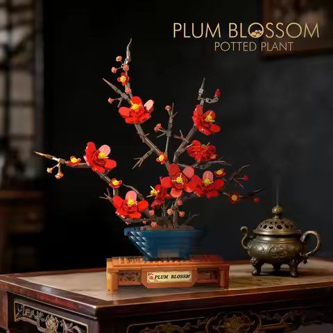 736PCS Plum Blossom Bonsai Art - Chinese Scholar's Studio Building Set, Cultural Heritage Model & Sy