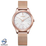 Citizen Eco-Drive EM0508-80A Rose Gold Band Solar Analog Mother of Pearl Watch