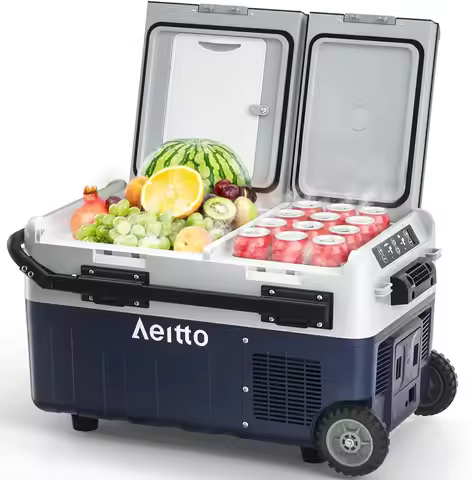 12V Portable Car Fridge, 32QT Dual Zone Cooler with Dual Temp Control for Travel, Camping, RV, Home