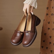 Fesyen Korea Kasut Wanita Kasual Kaki Bulat Tumit Pertengahan Cetek (3cm) Loafers