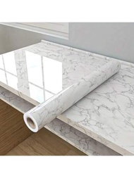1卷白色大理石壁紙,高光亮度接觸紙,防水自粘牆貼紙,適用於廚房防油污,浴室裝修