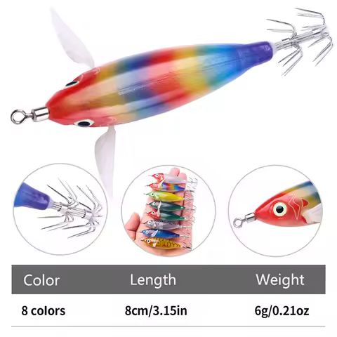 1/5/10 pcs Fishing Wood Shrimp Artificial Bait Luminous Squid Octopus Lure 3D Eyes Fishing Lure Hard
