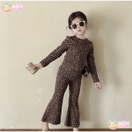 BN babyblue Girls' Fashion Set Code CCC Super Hot Long-Sleeved Leopard Print Cute