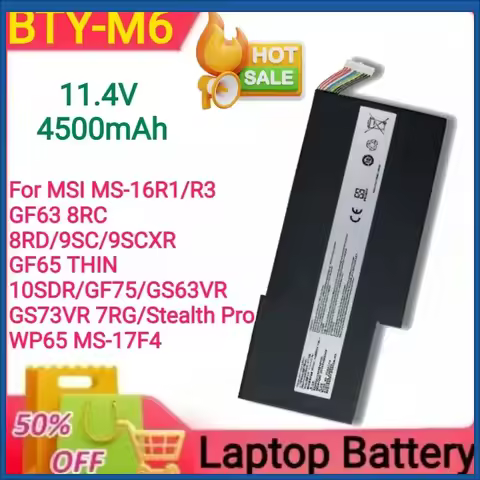 11.4V 4500mAh BTY-M6K for MSI MS-16R1/R3 GF63 8RC 8RD 9SC 9SCXR GF65 THIN 10SDR GF75 GS63VR GS73VR 7