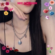 Necklace 2-layer thick chain with smiley face symbol and I LOVE YOU charm, unique and luxurious fash