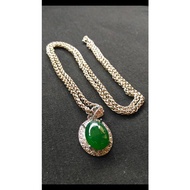 Liontin Kalung Titanium Batu Akik Natural Hijau Garut Chrysoprase HQ