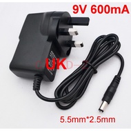 1pcs AC /DC 9V 600mA Adapter, DC 9V 0.6A. Switching Power Supply, 5.5 x 2.5MM, UK Plug, For CCTV