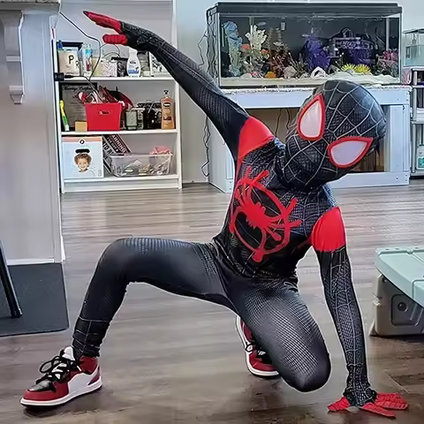For Kids Hot Toys Anime Spiderman Costume Mask Cosplay Spider Man Miles Morales Jumpsuit Bodysuit Ha