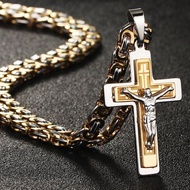 Religious Crucifix Jesus Cross Necklaces for Men Christian Orthodox Catholic Pendant Stainless Steel