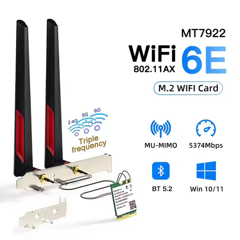 WiFi6E MT7922 Bluetooth 5.2 Wireless Adapter 2.4/5G/6Ghz M.2 NGFF 5374M Network Card With Antenna Se