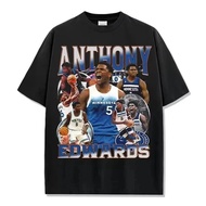 2026 New Anthony Edwards Printed Short Sleeve T-Shirt, High Street Vintage Small Neckline Men's and 