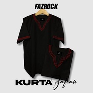 FAZROCK.CO / KURTA ZHAFRAN HITAM / BAJU KAOS KOKO KURTA MUSLIM PRIA DEWASA BAHAN COTTON