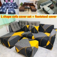 Sala Set L Shape Sofa Cover Set with Footstool Cover Free 2 Pcs Pillowcase Home Furniture Cover
