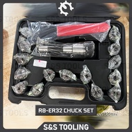 R8 ER32 Collet Chuck Set C/W 15pcs ER32 collets & 1pc ER32 Spanner R8 Shank 7/16UNF Milling Machine 