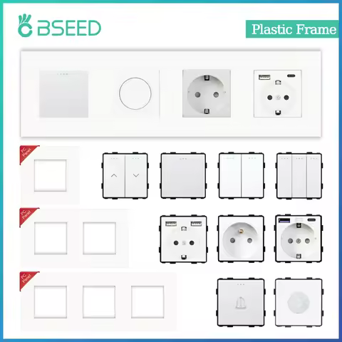 BSEED Button Light Switch Part 1/2/3Gang 1/2Way Plastic Panel Parts Wall Socket USB Type-C Port EU S