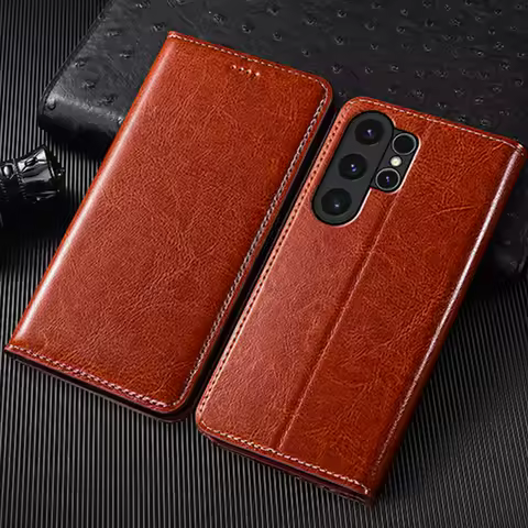 Magnetic Genuine Leather Skin Flip Wallet Book Phone Case Cover On For Samsung Galaxy S26 S25 S24 S2