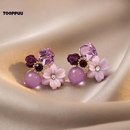 TPU] Fashion Purple Crystal Flower Stud Earrings For Woman Wedding Jewelry Party Accessories