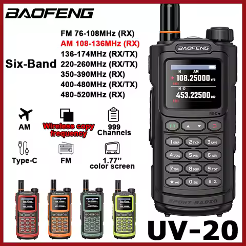 Baofeng UV-20 Walkie Talkie Full Band AM FM Wireless Copy Frequency Type-C 999CH VHF UHF Long Range 