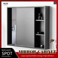 MZD Modern Minimalist Mirror Cabinet, Multi Size Sliding Mirror Door, Space Aluminum Lightweight Bathroom Mirror Cabinet, Wall Mounted Feng Shui Mirror Cabinet