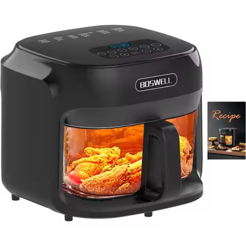 Glass Air Fryer 7.5QT with Transparent Fry Bowl for Easy Monitoring Advanced Circulating Heating Tec