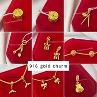 916 Gold Charm Cartoon Bear Love Rabbit Clover Tiara Paris tower beads biji pendant loket/ 916 吊坠