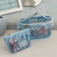 กระเป๋าเครื่องสำอางตาข่าย Ocean Element พร้อมขอบลูกไม้, ที่จัดระเบียบของใช้ในห้องน้ำแบบพกพาสำหรับเดิ