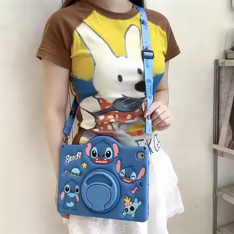 For IPad Air Mini 2 3 4 5 6 7 10.9 Pro 11 10 9 8 7th Gen 10.2 10.5 in A16 Cute 3D Cartoon Stitch Sil