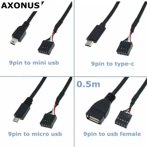 DuPont 2.54mm 9Pin to Mini USB &Micro usb type-c, USB Interface CPU Cooler Cable For CORSAIR Hydro S