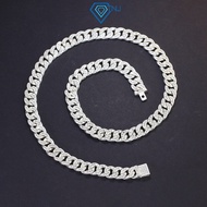 Dây chuyền nam bạc cuban đính đá 2 mặt bản 10mm DCK0061 - Trang Sức TNJ