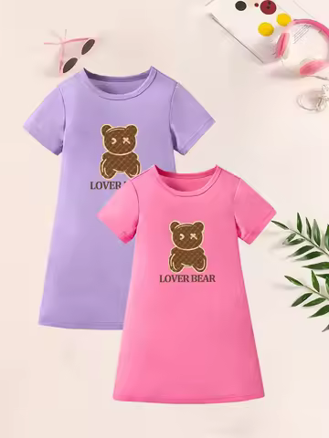 Girls' sisters outfit family matching outfits dress pattern printing, fashionable casual short sleev