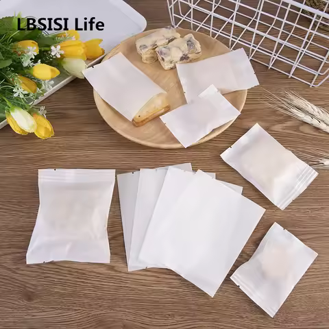 LBSISI Life 50pcs/100pcs White Cotton Paper Candy Bags For Birthday Baby Shower Pineapple Cake Nouga