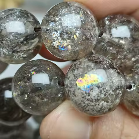 Xingyu Natural AAA Rainbow Light Azeztulite Smooth Round Loose Bracelet Beads Making Design Elastic 