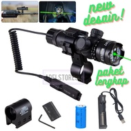 Paket Tactical Green Dot Laser Scope Mount + Baterai +  Charger Airsoft Rechargeable Lampu Laser Hijau Pointer Bisa Di Cas Teropong Tembak Senapan Angin Yang Bagus Jarak Jauh Siang Malam Outdoor Adventure Leser Mini Kecil Murah Terbaru Ori - Black